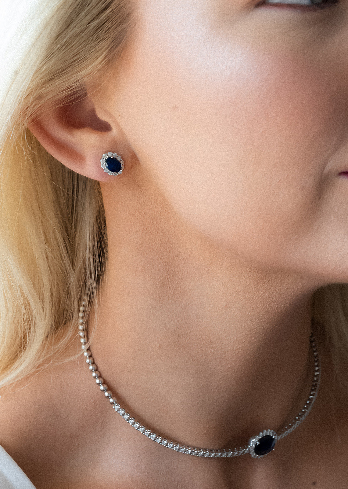 Diamond and Blue Sapphire Studs