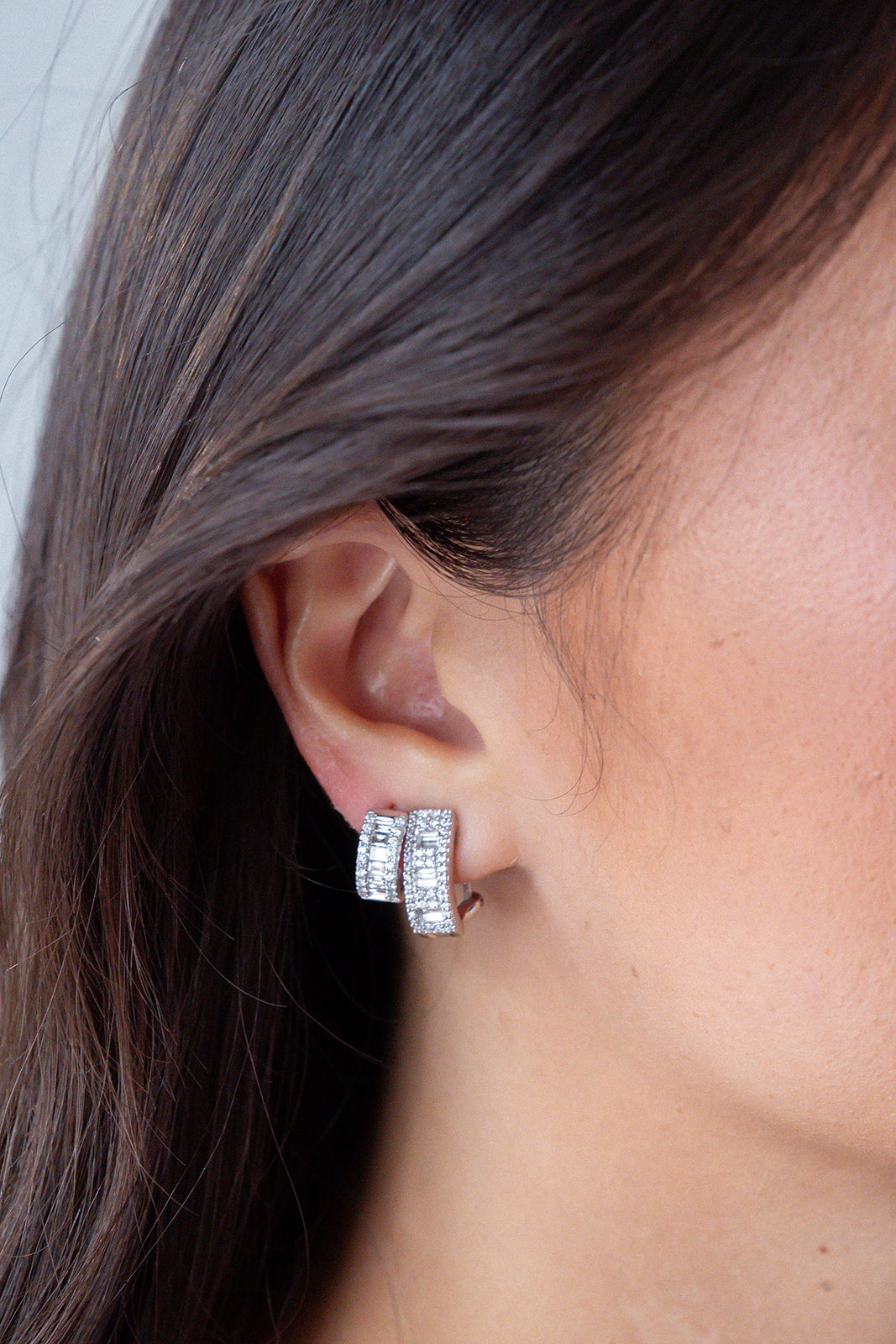 Large Baguette and Round Diamond Earrings