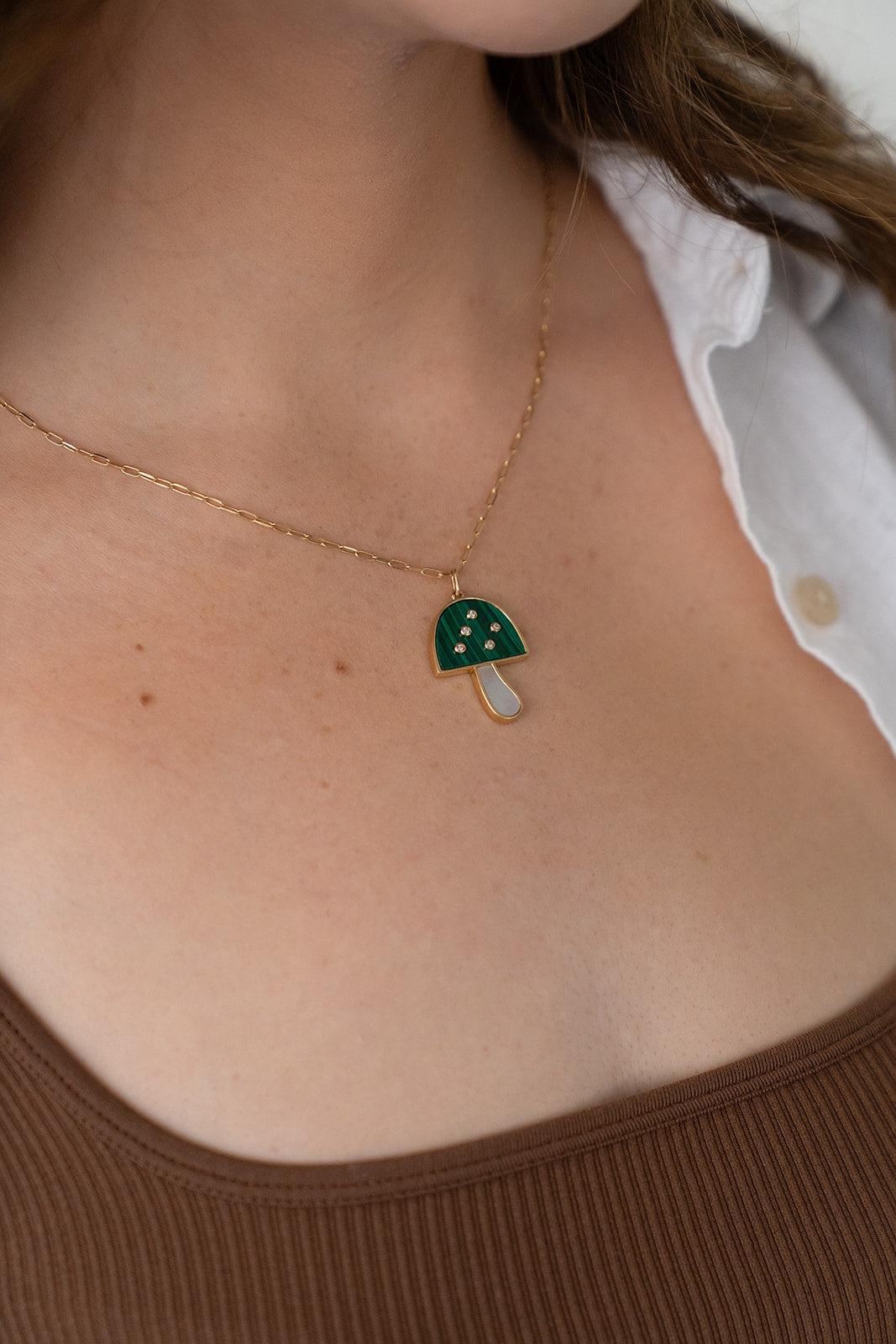 Malachite & Diamond Mushroom Necklace