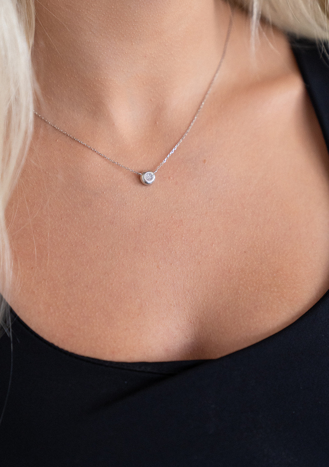 Pave Diamond Button Necklace