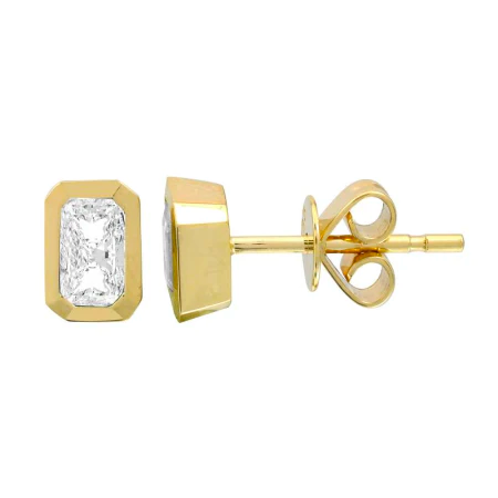 Emerald Cut Bezel Set White Topaz Studs