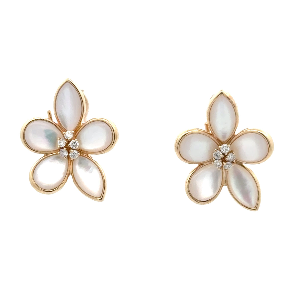 Mother of Pearl and Diamond Flower Earrings