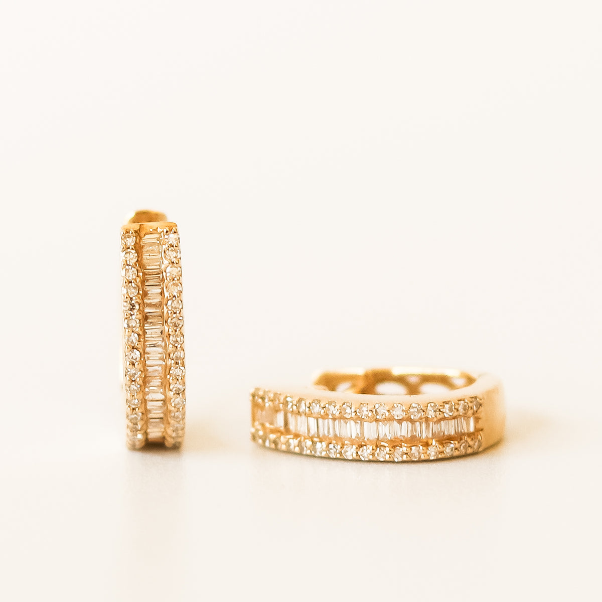 Baguette & Round Diamond Huggies